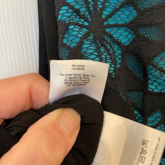 New with Tags Anne Klein Black Stretchy Sleeveless Floral Turquoise Dress Sz 14 - Picture 7 of 11